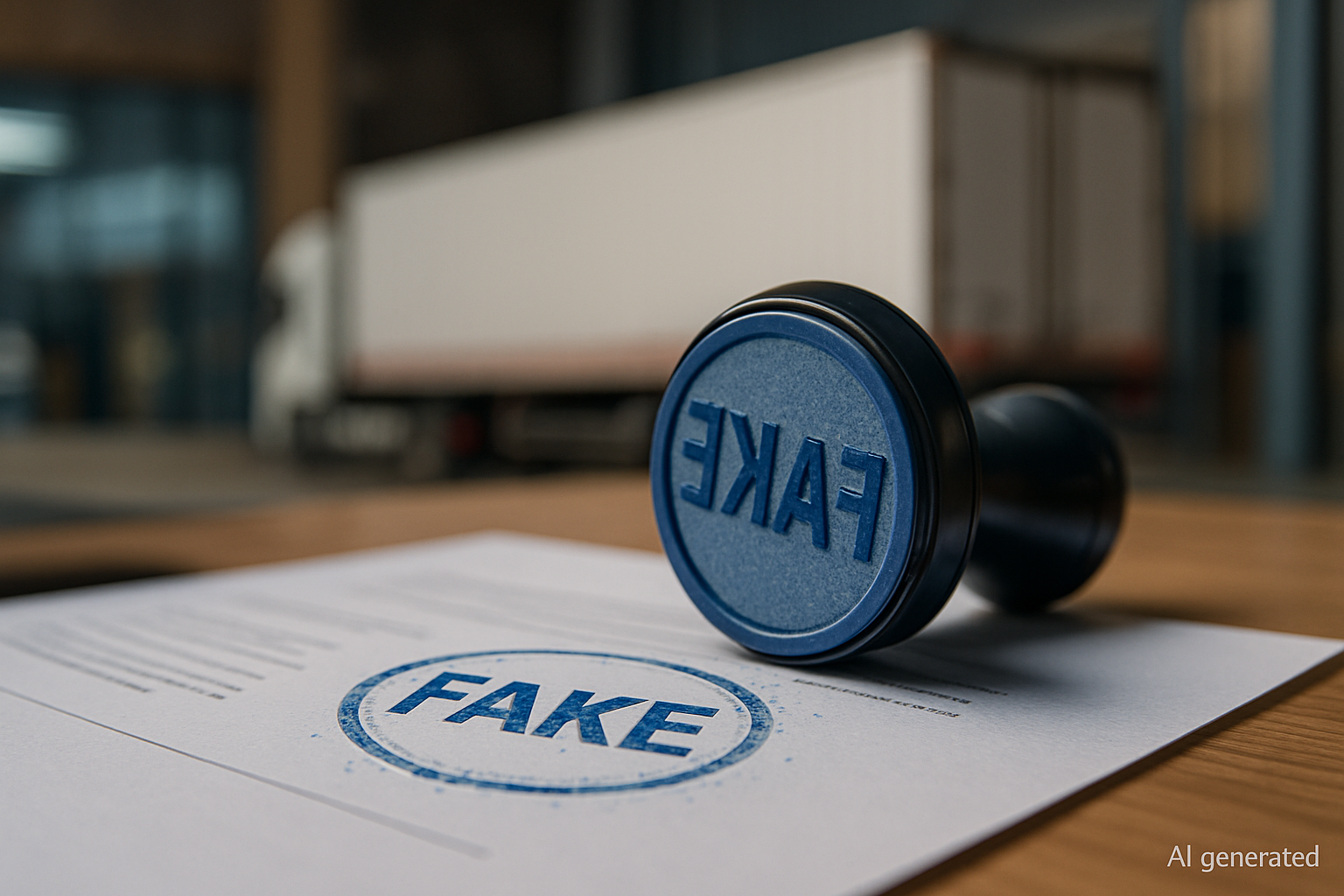 pieczęć z napisem "FAKE"